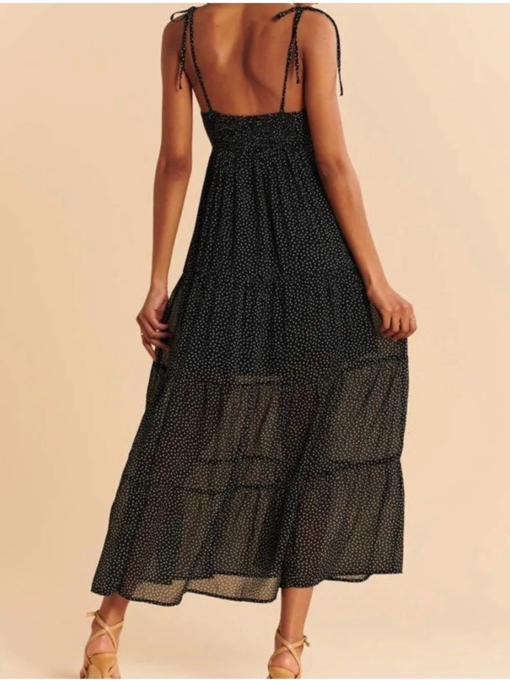 Abercrombie & Fitch Love Struck Maxi Tiered Dress Black White Polka Dot Medium M